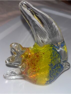 Hand-Blown Glass Fish Figurine - Yellow Blue Accent